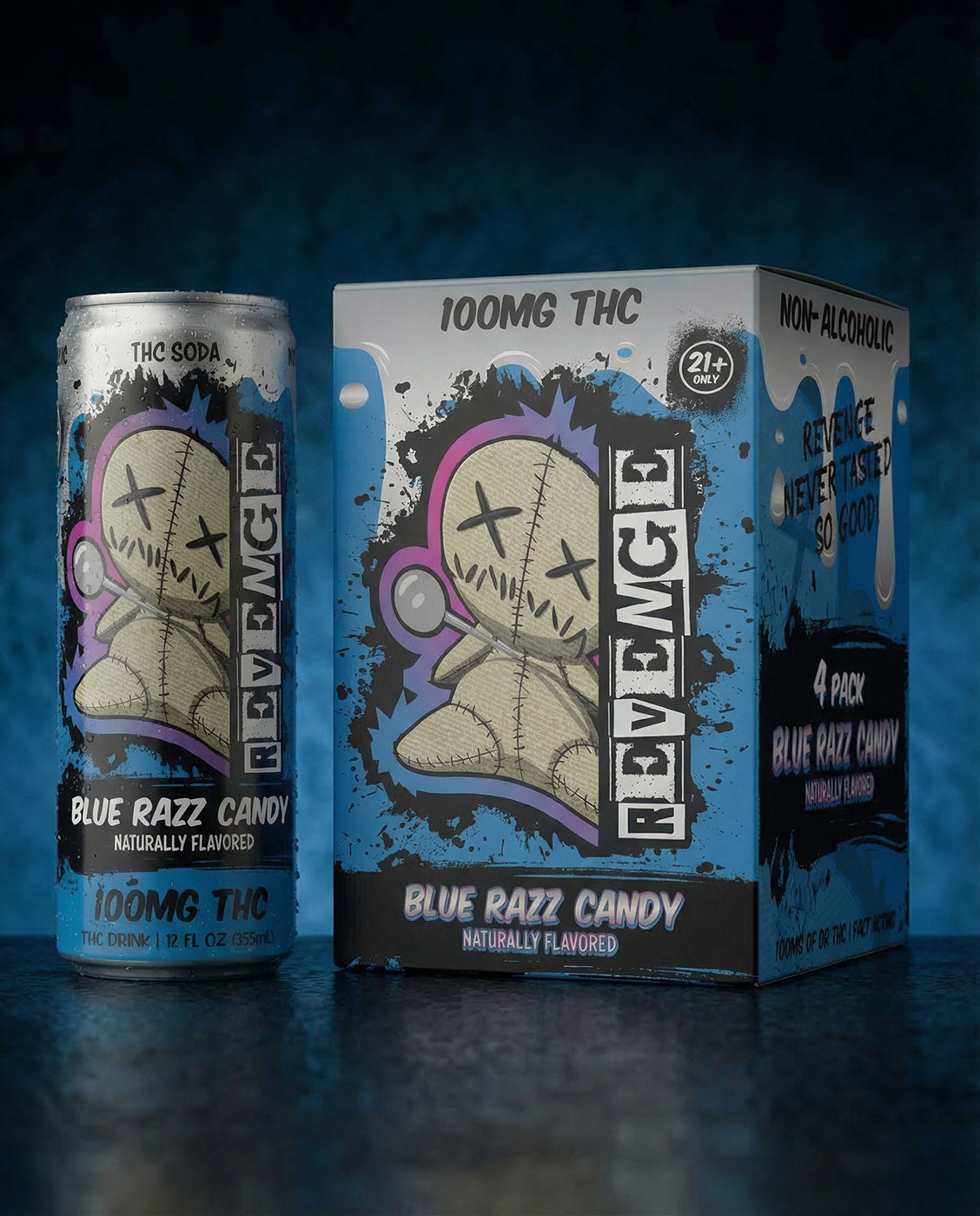 Revenge THC Soda - Blue Razz Candy - 100MG